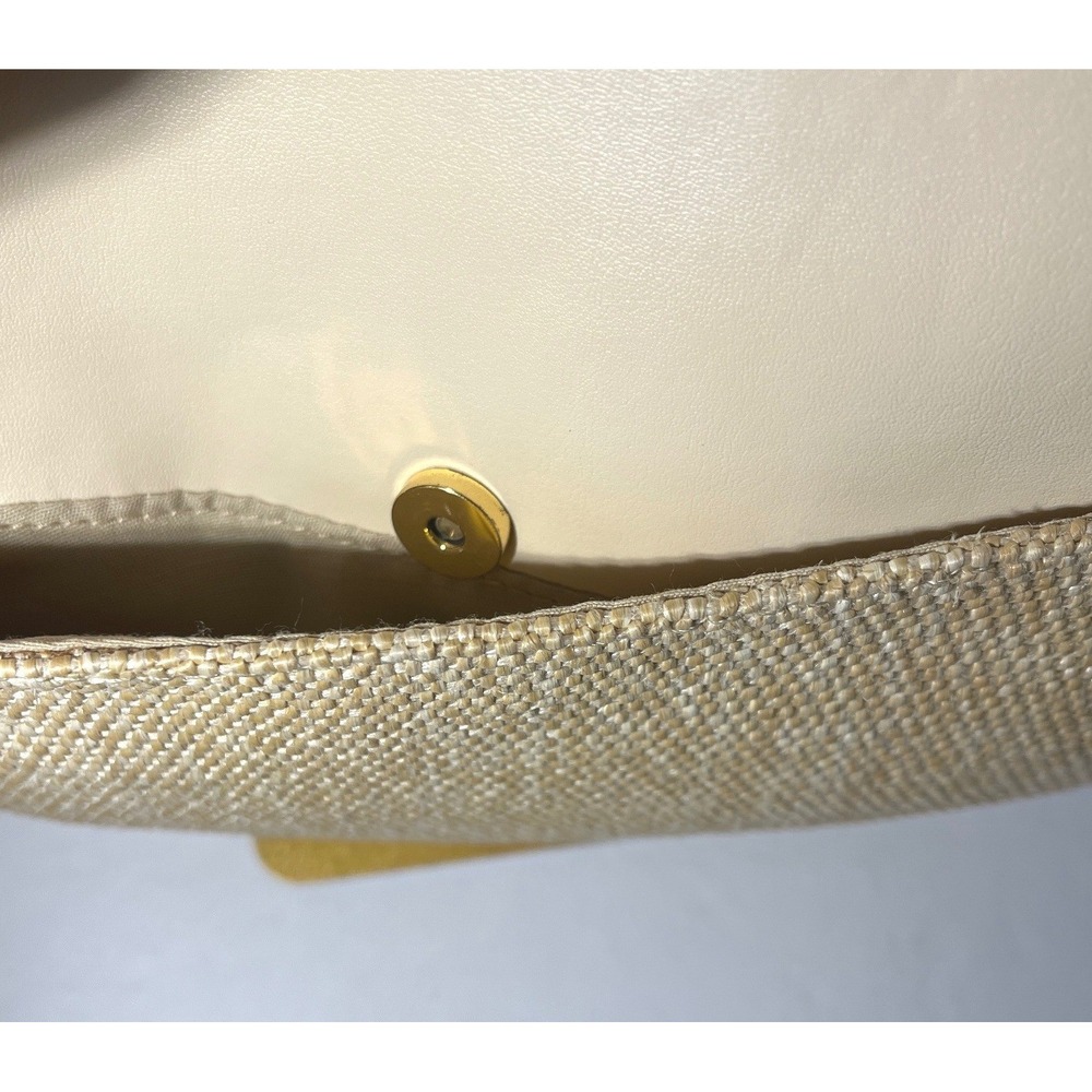 Etienne Aigner Shoulder Bag Women Medium Cream Straw Leather Logo Vintage Summer - Picture 6 of 16